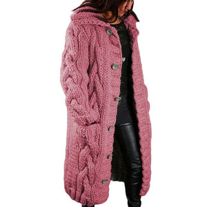 Women long knitted button up duster cardigan