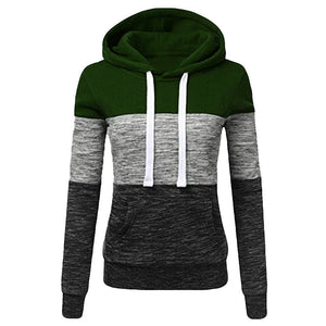 Women winter fall color block long sleeve hoodie sweatshirt