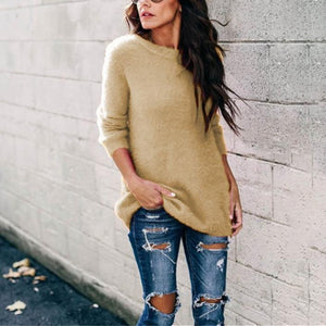 Women knit long sleeve pullover crew neck sweater