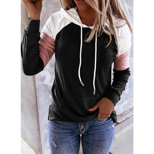 Women color block long sleeve pullover hoodie sweatshirt with pocket