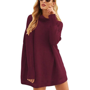 Women knit long sleeve pullover solid color turtleneck sweater