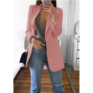 Women slim fit turn-down collar long sleeve business suit overcoat