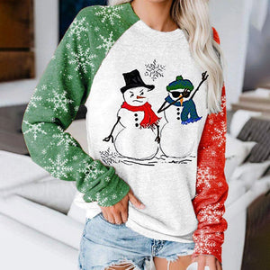Women's Chritmas snowflake printed patchwork pullover crewneck sweatshirts