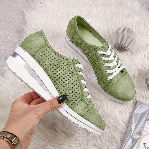 Women Fashion Lace Up Hollow Out Wedge Heel Sneakers - fashionshoeshouse