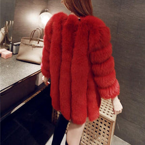 Women chunky open front solid color faux fur coat