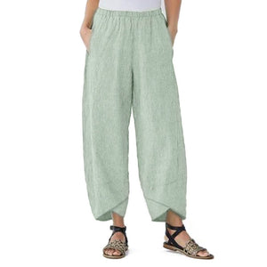 Women Casual Pocket Shift Linen Striped Pants