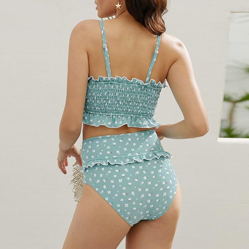 Flowers Printed High Waisted Triangle Two Piece Swimsuits - fashionshoeshouse