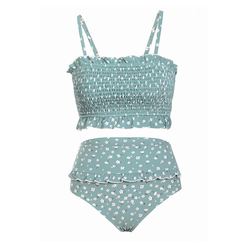 Flowers Printed High Waisted Triangle Two Piece Swimsuits - fashionshoeshouse