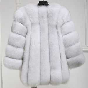 Women chunky open front solid color faux fur coat