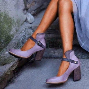 Women's chunky high heel ankle strap closed toe sandals