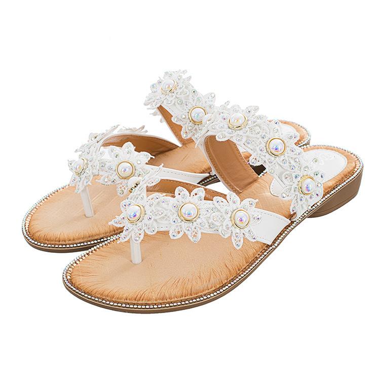 Women's boho lace floral flip flops beach slip on sandals