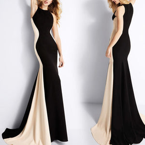 Black apricot 2 tones floor-length sheath dress | evening party prom dress sleeves maxi dress