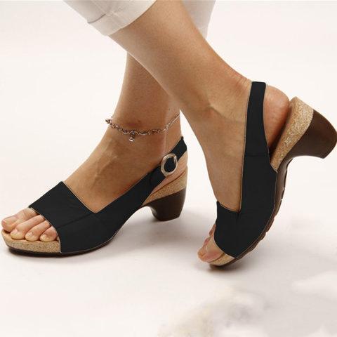 Elegant Comfy Comma Heels Adjustable Buckle Strap Sandals - GetComfyShoes