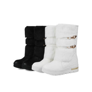 Women chunky platform buckle strap mid calf snow boots