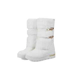 Women chunky platform buckle strap mid calf snow boots