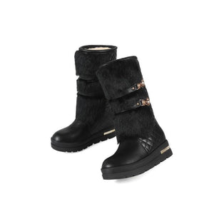 Women chunky platform buckle strap mid calf snow boots