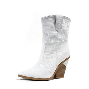 Women fashion pointed toe short chunky high heel boots