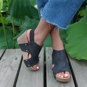 Women peep toe high heeled wedge slingback sandals