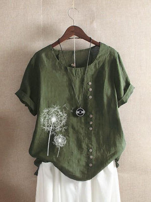 Vintage Print Flower Short Sleeve Button Shirts & Tops