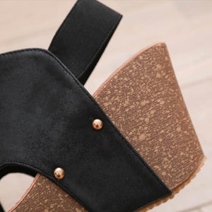 Women peep toe high heeled wedge slingback sandals
