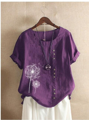 Vintage Print Flower Short Sleeve Button Shirts & Tops