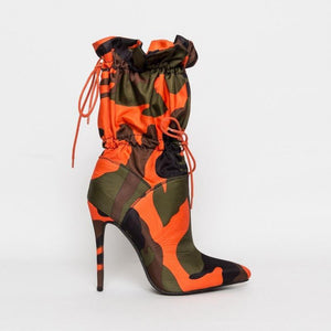 Women's sexy stiletto heeled printed mid calf boots