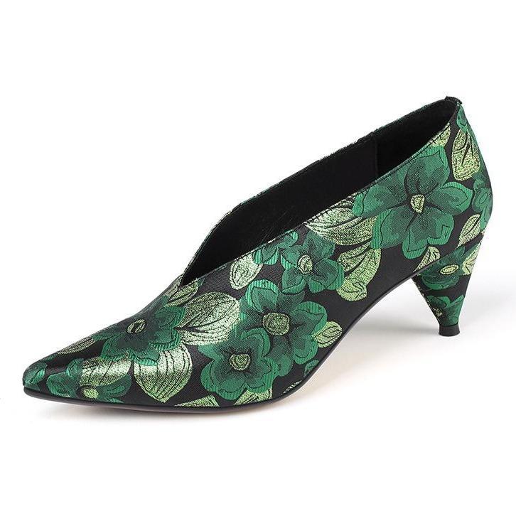 Women summer pointed toe flower sexy chunky heels