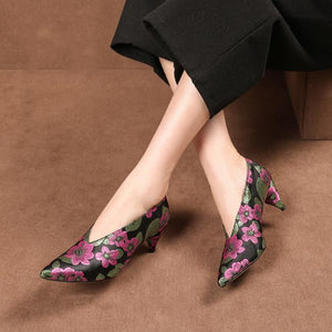 Women summer pointed toe flower sexy chunky heels