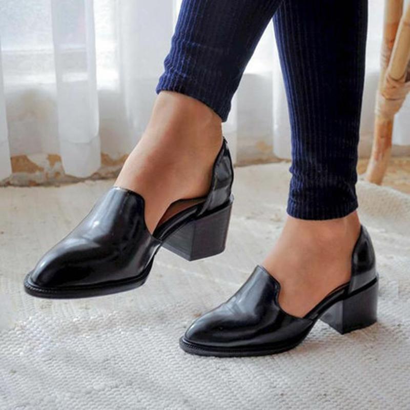 Cutout block heel summer booties pointed toe Oxfords shoes for women