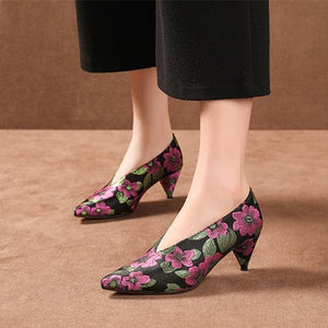 Women summer pointed toe flower sexy chunky heels