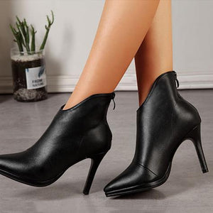 Fashion v cut pointed toe high heel chelsea boots women