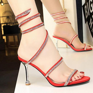Women sparkly rhinestone ring ankle strap open toe stiletto prom heels