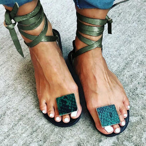 Lace Up Flip Flops Gladiator Flat Sandals For Women - GetComfyShoes