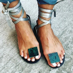 Lace Up Flip Flops Gladiator Flat Sandals For Women - GetComfyShoes