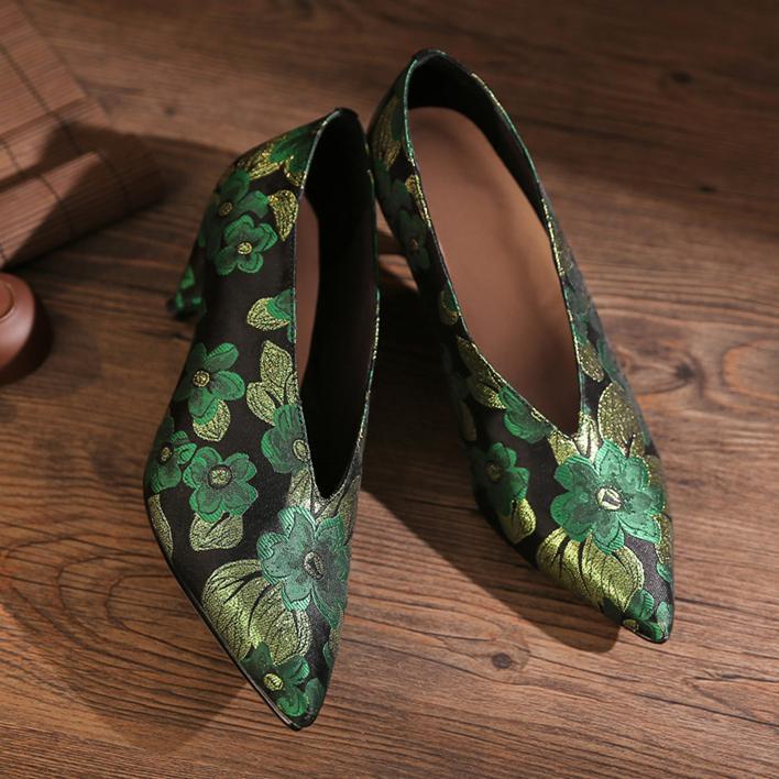 Women summer pointed toe flower sexy chunky heels