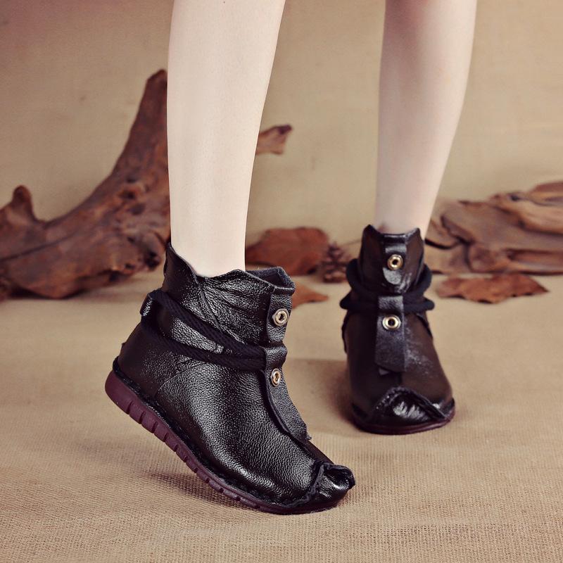 Women warm retro back zipper ankle flat boots