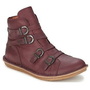 Ankle high buckle strap boots flat casual boots for women