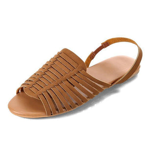 Women woven braided peep toe flat slingback sandals