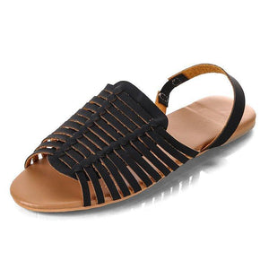 Women woven braided peep toe flat slingback sandals