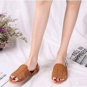 Women woven braided peep toe flat slingback sandals