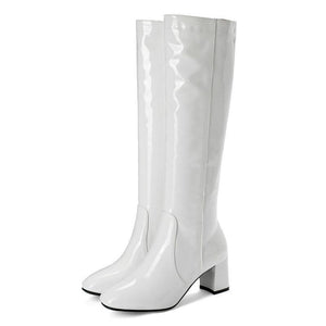 Women chunky high heel side zipper party knee high boots