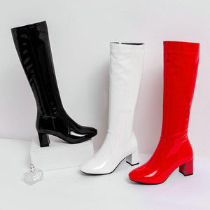 Women chunky high heel side zipper party knee high boots