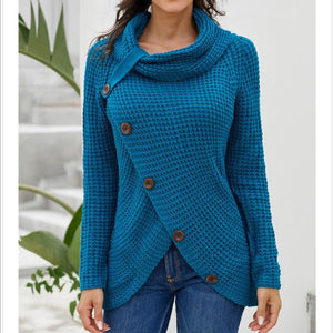 Asymmetrical Knit Buckles Turtle Neck Sweaters For Women