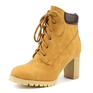 Women short lace up chunky heel ankle boots