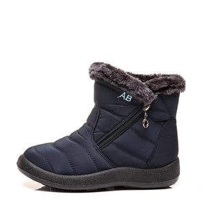 Women's warm lining ankle snow boots waterproof slip on winter booties with zipper