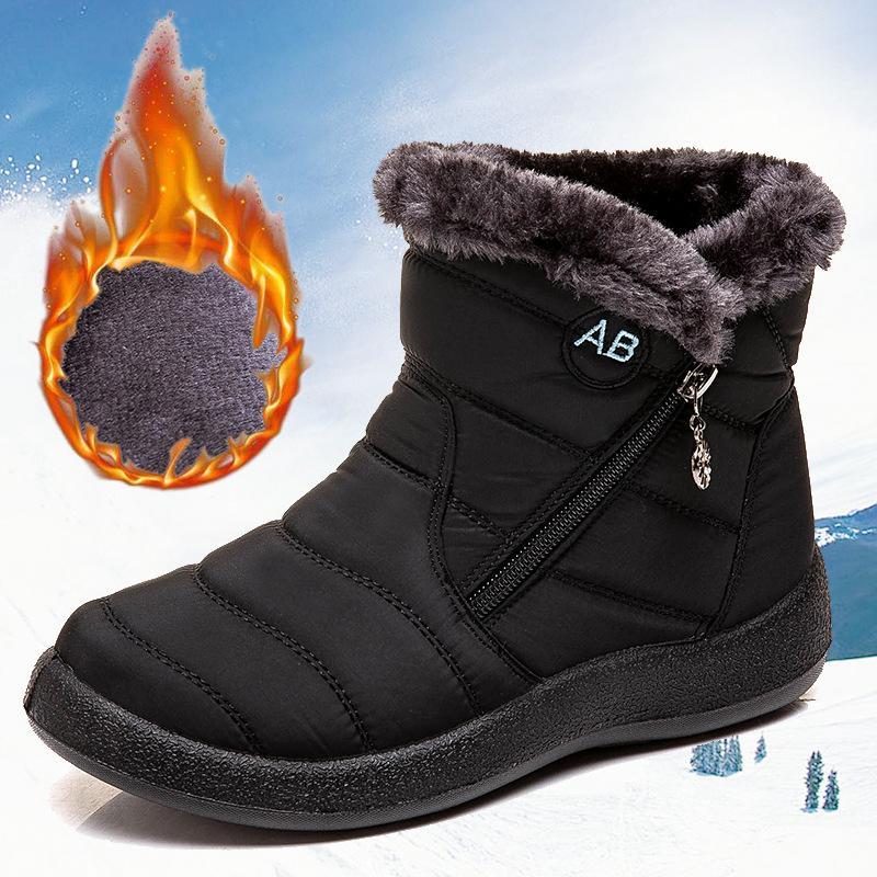 Women's warm lining ankle snow boots waterproof slip on winter booties with zipper