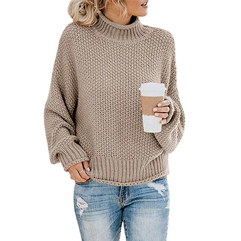 Women Winter Kint Crew Neck Turtleneck Sweater