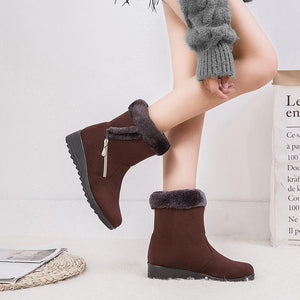 Women flat heel side zipper faux fur short winter snow boots