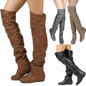 Women flat heel solid color over the knee slouch boots