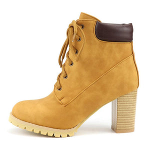 Women short lace up chunky heel ankle boots